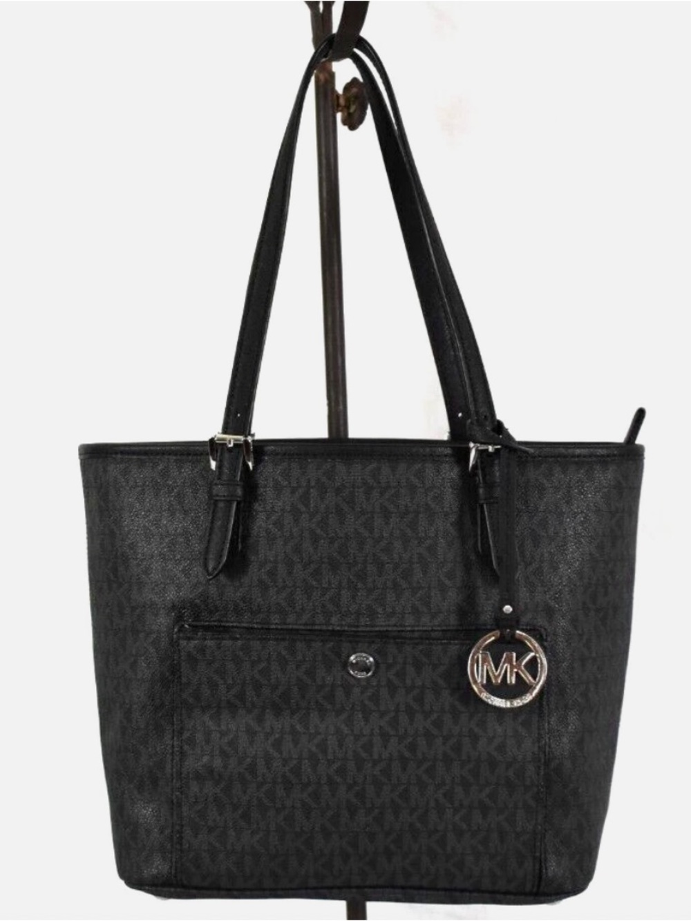 Michael Kors Black Tote with Rose Gold MK Pendant